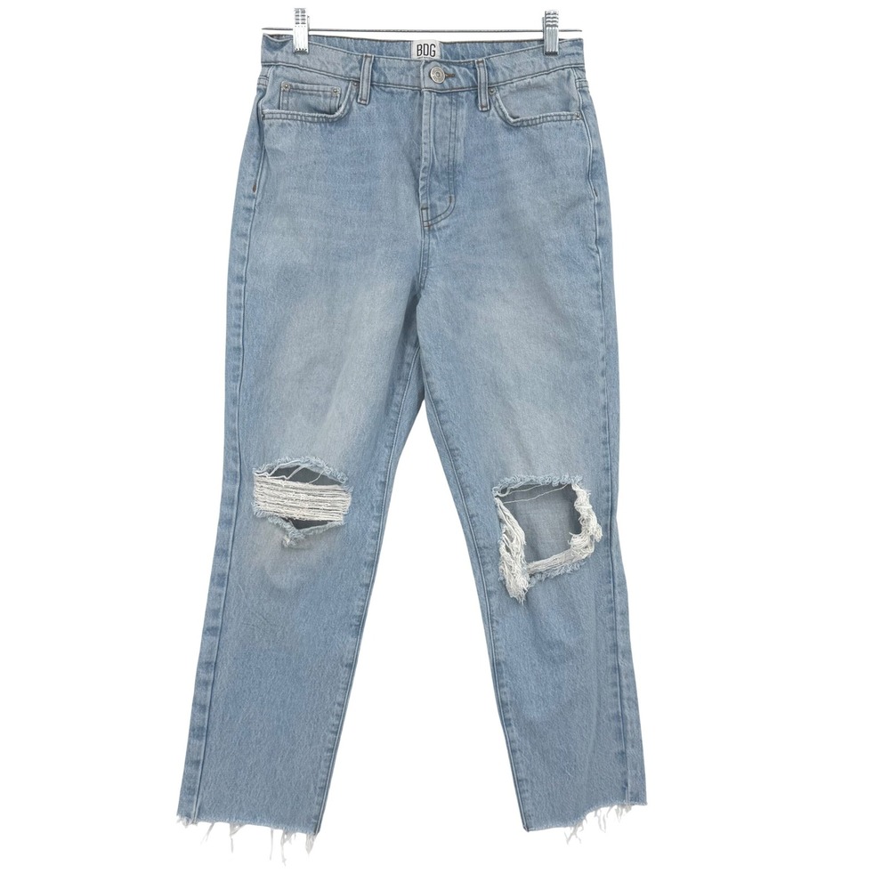 Button Fly 90's Slim Straight Jeans Size 29 Blue Distressed High Rise UO BDG
